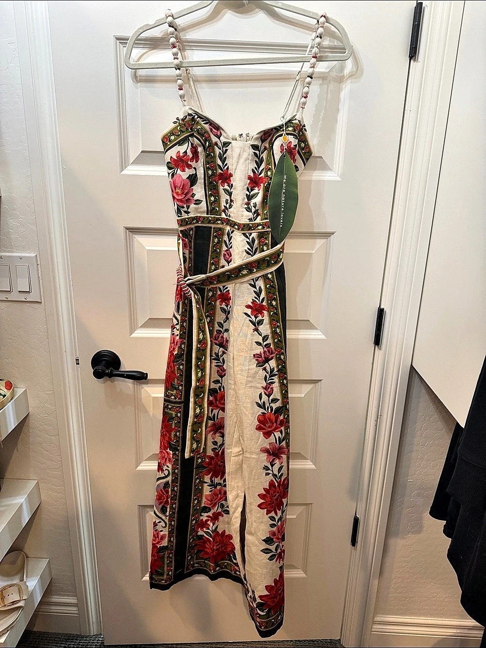 Farm Rio Off-White Calm Breeze Beaded Straps Belted Romper Floral Maxi Dress